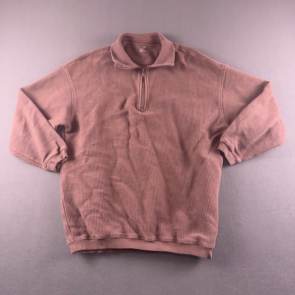 Aerie Womens XS Brown Ribbed 100% Cotton Quarter Zip Pullover Sweatshirt